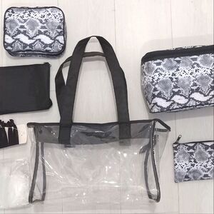 WOMEN'S CLEAR TOTE BAG WITH FAUX SNAKESKIN DESIGNED ACCESSORY BAGS
